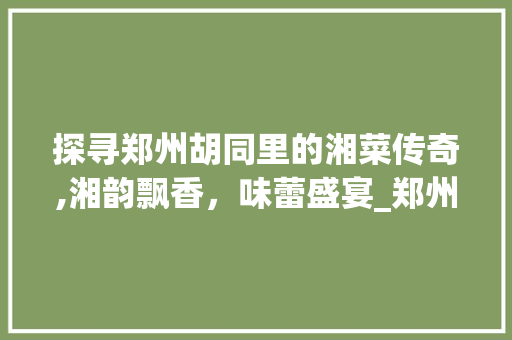 探寻郑州胡同里的湘菜传奇,湘韵飘香，味蕾盛宴_郑州市胡同里的湘菜 探寻郑州胡同里的湘菜传奇,湘韵飘香，味蕾盛宴_郑州市胡同里的湘菜 饮食大全