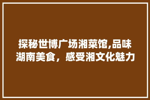 探秘世博广场湘菜馆,品味湖南美食，感受湘文化魅力_世博广场湘菜馆地址 探秘世博广场湘菜馆,品味湖南美食，感受湘文化魅力_世博广场湘菜馆地址 饮食大全