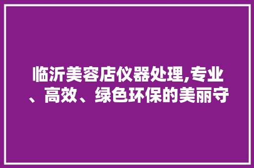 临沂美容店仪器处理,专业、高效、绿色环保的美丽守护者
