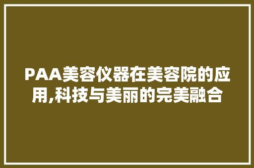 PAA美容仪器在美容院的应用,科技与美丽的完美融合