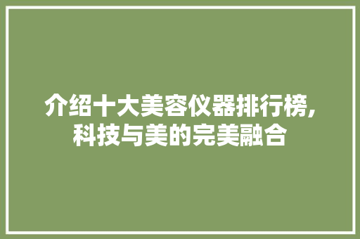 介绍十大美容仪器排行榜,科技与美的完美融合