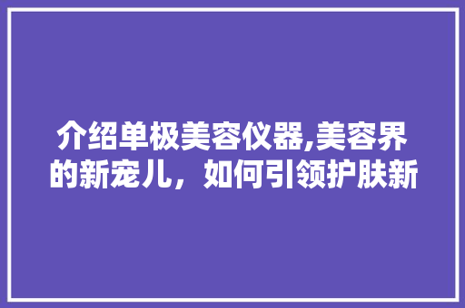 介绍单极美容仪器,美容界的新宠儿，如何引领护肤新潮流