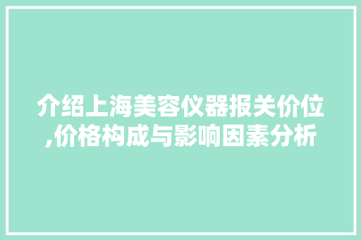 介绍上海美容仪器报关价位,价格构成与影响因素分析