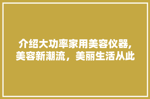 介绍大功率家用美容仪器,美容新潮流，美丽生活从此开始