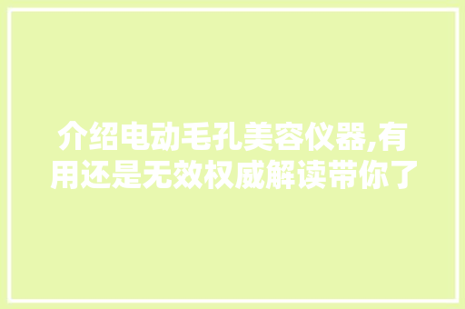 介绍电动毛孔美容仪器,有用还是无效权威解读带你了解真相