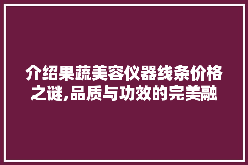 介绍果蔬美容仪器线条价格之谜,品质与功效的完美融合