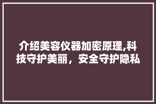 介绍美容仪器加密原理,科技守护美丽，安全守护隐私