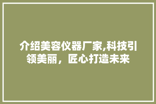 介绍美容仪器厂家,科技引领美丽，匠心打造未来