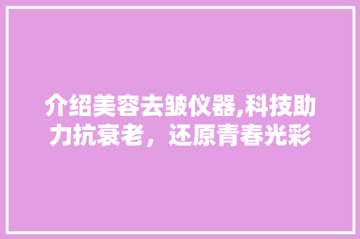 介绍美容去皱仪器,科技助力抗衰老，还原青春光彩