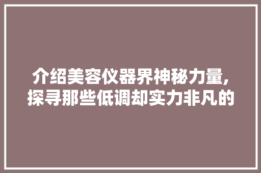 介绍美容仪器界神秘力量,探寻那些低调却实力非凡的品牌