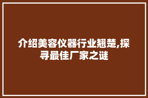介绍美容仪器行业翘楚,探寻最佳厂家之谜