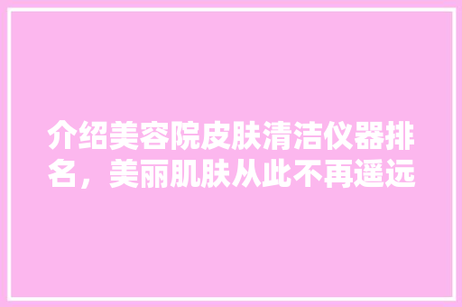 介绍美容院皮肤清洁仪器排名，美丽肌肤从此不再遥远