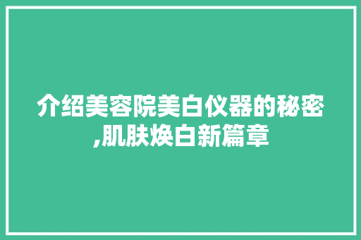 介绍美容院美白仪器的秘密,肌肤焕白新篇章