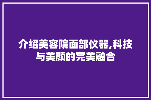 介绍美容院面部仪器,科技与美颜的完美融合