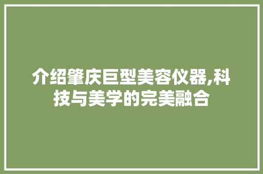 介绍肇庆巨型美容仪器,科技与美学的完美融合 婚姻情感