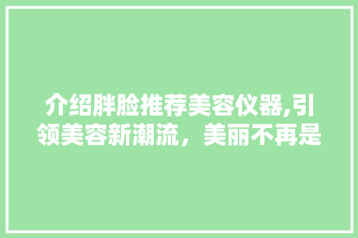 介绍胖脸推荐美容仪器,引领美容新潮流，美丽不再是奢望 综合便民