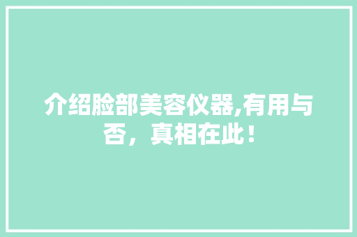 介绍脸部美容仪器,有用与否，真相在此！