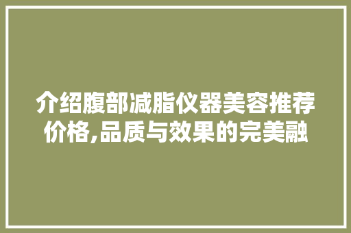 介绍腹部减脂仪器美容推荐价格,品质与效果的完美融合
