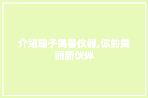 介绍茄子美容仪器,你的美丽新伙伴