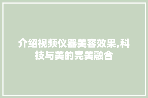 介绍视频仪器美容效果,科技与美的完美融合 美体修身