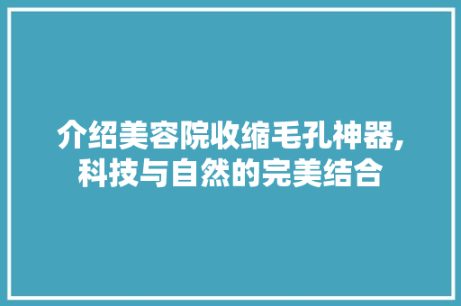 介绍美容院收缩毛孔神器,科技与自然的完美结合