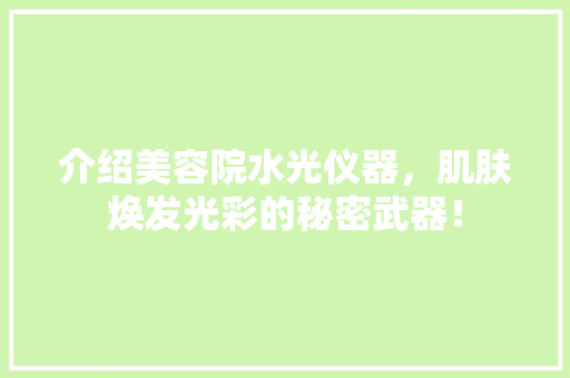 介绍美容院水光仪器，肌肤焕发光彩的秘密武器！