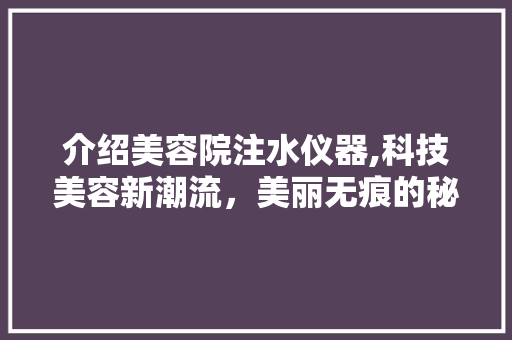 介绍美容院注水仪器,科技美容新潮流，美丽无痕的秘密武器