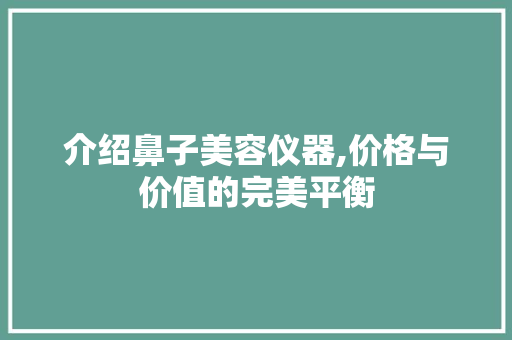 介绍鼻子美容仪器,价格与价值的完美平衡