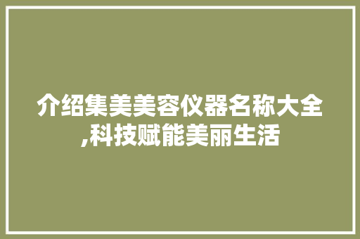 介绍集美美容仪器名称大全,科技赋能美丽生活