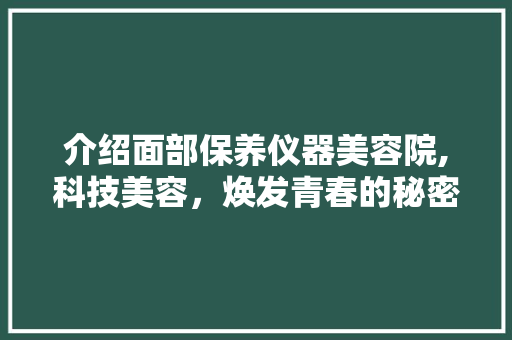 介绍面部保养仪器美容院,科技美容，焕发青春的秘密武器