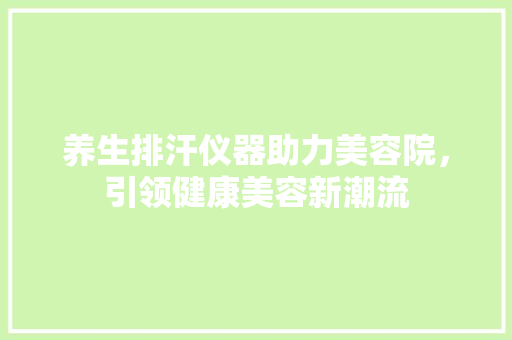 养生排汗仪器助力美容院，引领健康美容新潮流