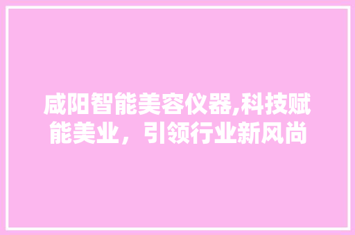 咸阳智能美容仪器,科技赋能美业，引领行业新风尚