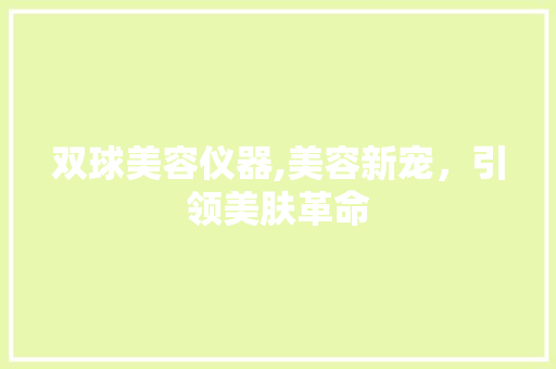 双球美容仪器,美容新宠，引领美肤革命