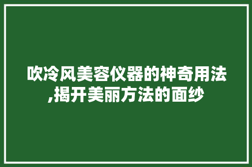 吹冷风美容仪器的神奇用法,揭开美丽方法的面纱 婚姻情感