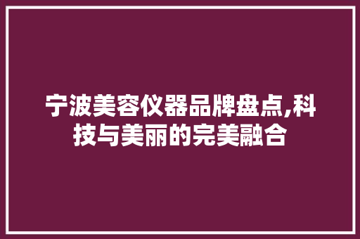 宁波美容仪器品牌盘点,科技与美丽的完美融合