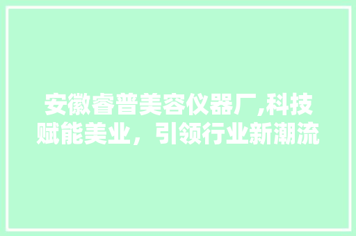 安徽睿普美容仪器厂,科技赋能美业，引领行业新潮流
