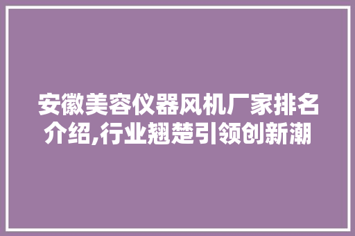 安徽美容仪器风机厂家排名介绍,行业翘楚引领创新潮流