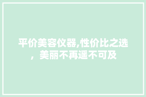 平价美容仪器,性价比之选，美丽不再遥不可及