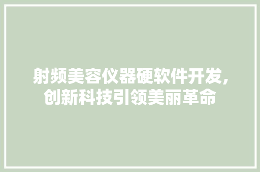 射频美容仪器硬软件开发,创新科技引领美丽革命 综合便民