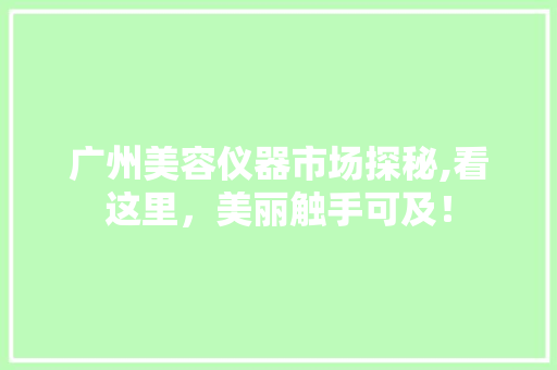 广州美容仪器市场探秘,看这里，美丽触手可及！