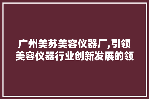 广州美苏美容仪器厂,引领美容仪器行业创新发展的领军企业