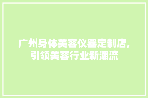 广州身体美容仪器定制店,引领美容行业新潮流