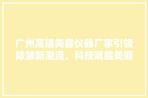 广州高端美容仪器厂家引领除皱新潮流，科技赋能美丽人生 美体修身