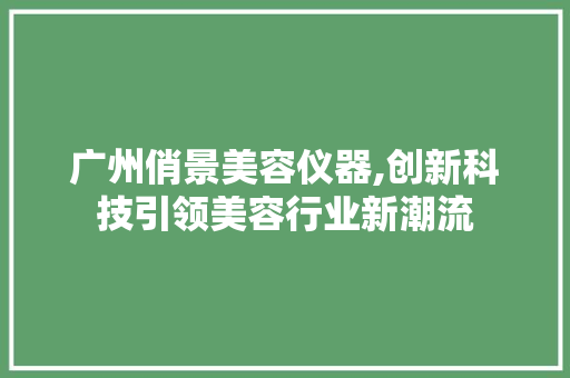 广州俏景美容仪器,创新科技引领美容行业新潮流 美体修身