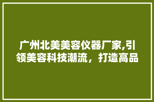 广州北美美容仪器厂家,引领美容科技潮流，打造高品质美容设备