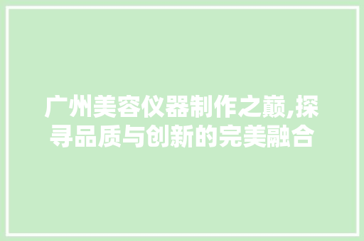 广州美容仪器制作之巅,探寻品质与创新的完美融合