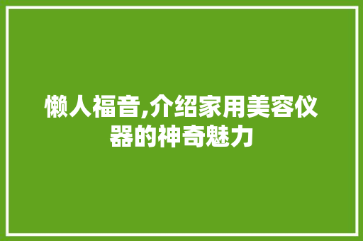懒人福音,介绍家用美容仪器的神奇魅力
