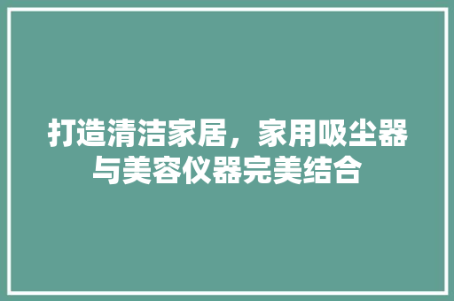 打造清洁家居，家用吸尘器与美容仪器完美结合