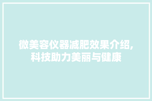微美容仪器减肥效果介绍,科技助力美丽与健康 母婴育儿