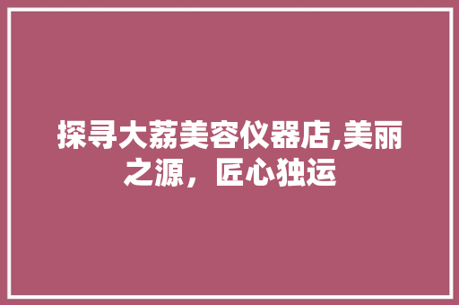 探寻大荔美容仪器店,美丽之源，匠心独运